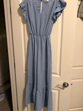 Monteau Light Blue Ruffle Sleeve Maxi Jumpsuit